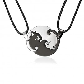 Couples Jewelry Necklace Pendant Black white Couple Necklaces Titanium Steel Animal Cat Pendants Necklace Christmas Gifts
