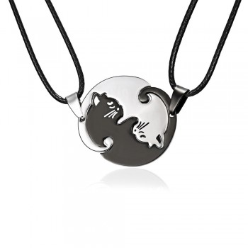Couples Jewelry Necklace Pendant Black white Couple Necklaces Titanium Steel Animal Cat Pendants Necklace Christmas Gifts