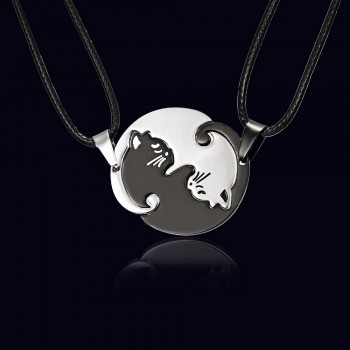 Couples Jewelry Necklace Pendant Black white Couple Necklaces Titanium Steel Animal Cat Pendants Necklace Christmas Gifts