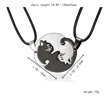 Couples Jewelry Necklace Pendant Black white Couple Necklaces Titanium Steel Animal Cat Pendants Necklace Christmas Gifts