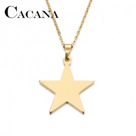 CACANA Stainless Steel Necklace For Women Man Lovers Pentagram Gold And Silver Color Pendant Necklace Engagement Jewelry