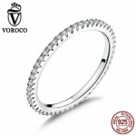VOROCO 2018 Hot Sell Simple Design Round Ring Glitter Real 925 Sterling Silver Clear CZ Crystal Rings Woman Fine Jewelry BKR066