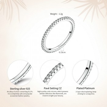 VOROCO 2018 Hot Sell Simple Design Round Ring Glitter Real 925 Sterling Silver Clear CZ Crystal Rings Woman Fine Jewelry BKR066