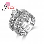 JEMMIN Charming Shiny 925 Sterling Silver Wedding 2 Rings Set For Couple Exquisite CZ Crystal Engagement Anniversary Jewelry