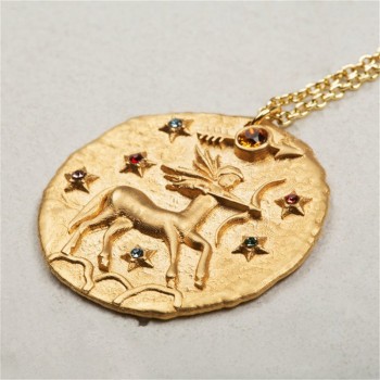 Sauvoo 2019 Women Men 12 Constellation Zodiac Necklace Gold Long Chain Cancer Taurus Leo Pendant Necklace Valentines Day Gift