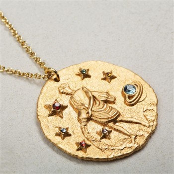 Sauvoo 2019 Women Men 12 Constellation Zodiac Necklace Gold Long Chain Cancer Taurus Leo Pendant Necklace Valentines Day Gift