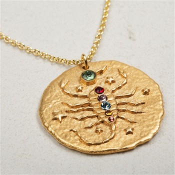 Sauvoo 2019 Women Men 12 Constellation Zodiac Necklace Gold Long Chain Cancer Taurus Leo Pendant Necklace Valentines Day Gift
