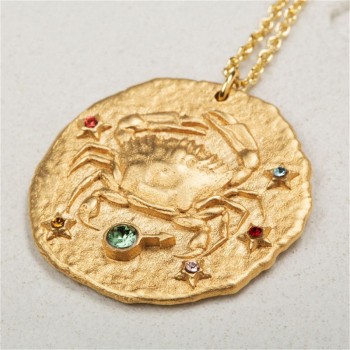 Sauvoo 2019 Women Men 12 Constellation Zodiac Necklace Gold Long Chain Cancer Taurus Leo Pendant Necklace Valentines Day Gift