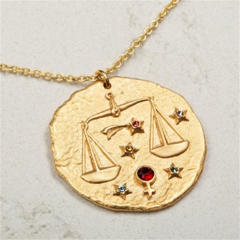 Sauvoo 2019 Women Men 12 Constellation Zodiac Necklace Gold Long Chain Cancer Taurus Leo Pendant Necklace Valentines Day Gift