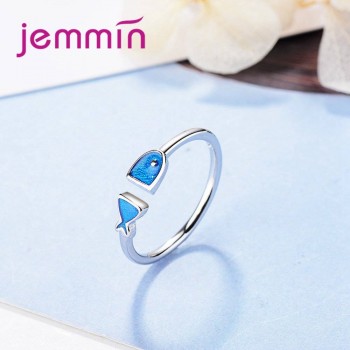 JEMMIN Unique Design Fish Shape Openning Rings 925 Sterling Silver Adjustable Size For Women Girl Appointment Anniversary