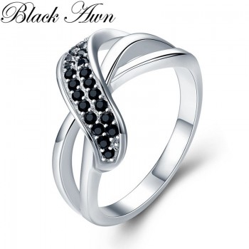 Classic 2.9g 925 Sterling Silver Fine Jewelry Engagement Black Spinel Engagement  Ring for Women G036
