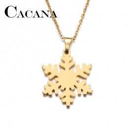 CACANA Stainless Steel Necklace For Women Man Lovers Snow Gold And Silver Color Pendant Necklace Engagement Jewelry