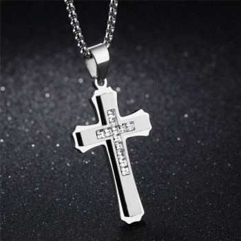 Modyle Love Gold Color Jesus Cross Necklaces amp; Pendants For Women Men Gifts Collier CZ Stone Fashion Stainless Steel Jewelry