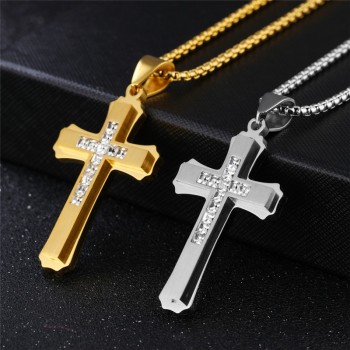 Modyle Love Gold Color Jesus Cross Necklaces amp; Pendants For Women Men Gifts Collier CZ Stone Fashion Stainless Steel Jewelry