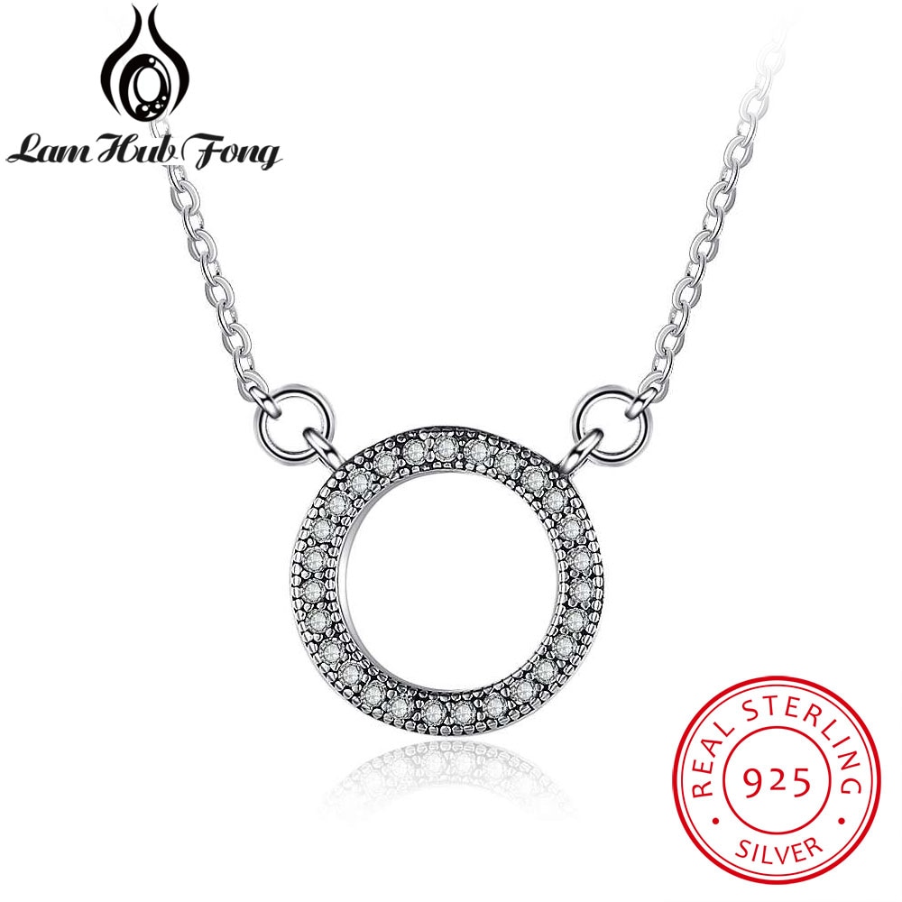 Brand Circle 925 Sterling Silver Pendant Necklaces Full Cubic Zirconia Paved Round Necklace Best Gift For Ladies (Lam Hub Fong)