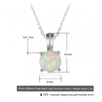 925 Sterling Silver Necklace with 6mm Round White Pink Blue Opal Women Pendant Necklaces Birthday Gift  for Girls (Lam Hub Fong)