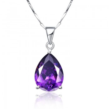 JQUEEN Wholesale 925 Sterling Silver Jewelry Pearl Cut Waterdrop Amethyst Pendant Necklace for Womens Clothing amp; Accessories