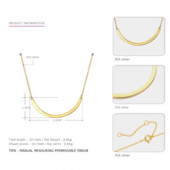e-Manco Gold Arc-shaped Pendant Necklace 925 Silver Simple Classic Silver Pendant Necklace Women Fine Jewelry Geometry Necklace