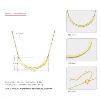 e-Manco Gold Arc-shaped Pendant Necklace 925 Silver Simple Classic Silver Pendant Necklace Women Fine Jewelry Geometry Necklace