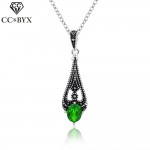 CC Jewelry Vintage Water Drop Green Stone CZ Pendantamp;Necklace Silver Color For Women Party Wedding Necklaces CCN111
