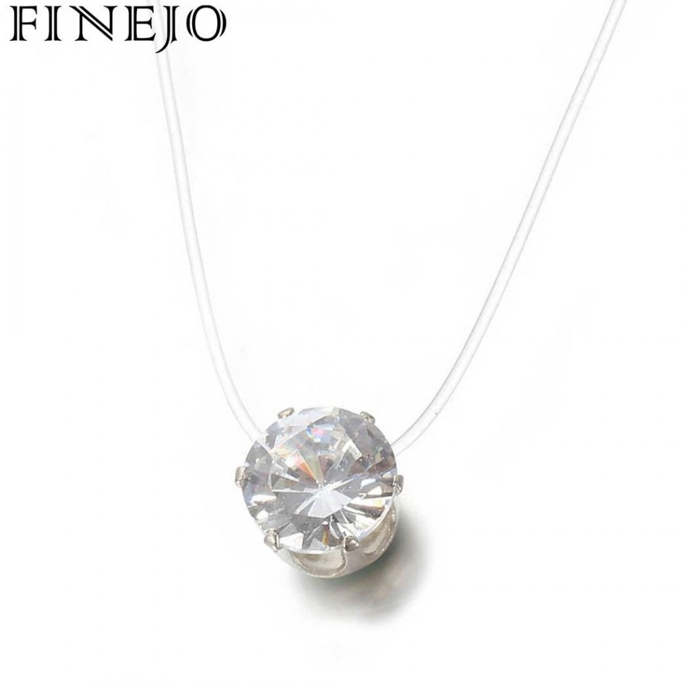 FINEJO New Necklace Jewelry Transparent Fashion Invisible Fishing Line Gift Rhinestones Chain Women Pendant Necklace
