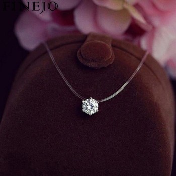 FINEJO New Necklace Jewelry Transparent Fashion Invisible Fishing Line Gift Rhinestones Chain Women Pendant Necklace