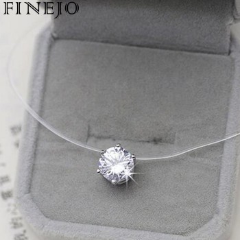 FINEJO New Necklace Jewelry Transparent Fashion Invisible Fishing Line Gift Rhinestones Chain Women Pendant Necklace