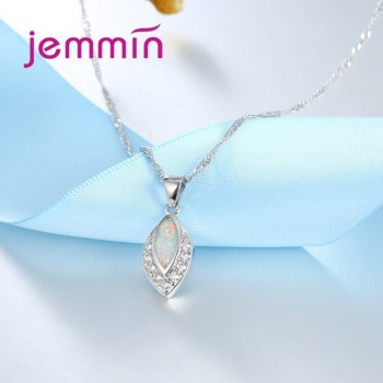 Jemmin Women Female Graceful Silver Necklace Elegant Rainbow Opal Leaf Pendant Authentic 925 Sterling Silver Jewlery Christmas