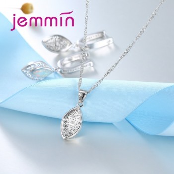 Jemmin Women Female Graceful Silver Necklace Elegant Rainbow Opal Leaf Pendant Authentic 925 Sterling Silver Jewlery Christmas