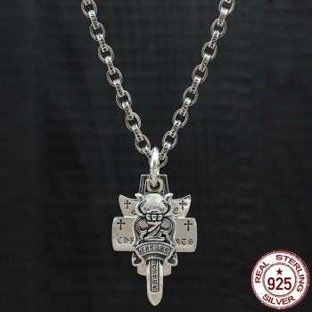 100% S925 sterling silver mens necklace personality fashion classic jewelry punk style domineering cross sword style 2018 new