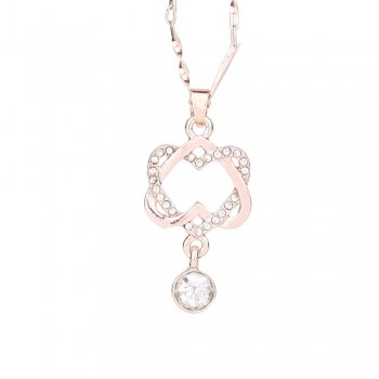Women Elegant Necklace Gold Silver Chain Crystal Rhinestone Double Heart Pendant Necklaces Ladies Fashion Jewelry Gift Drop Ship