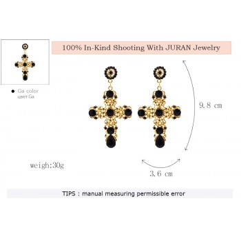 2017 New Arrival Vintage Black Crystal Cross Drop Earrings for Women Pink Baroque Bohemian Large Long Earrings Jewelry Brincos