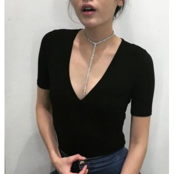 Long Tassel Simple Crystal Rhinestone Choker Necklace Women Gem Statement Luxury Collares Chokers chocker Collier Bijoux