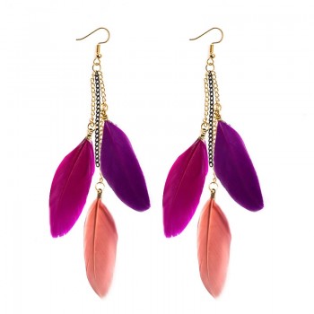 MISANANRYNE Fashion Women Ear Jewelry fluorescent Color Drop Earrings Ladies Long Tassel Feather Earrings 10 Colors Available