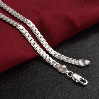 Hot Sales 925 Silver Necklace Charm Woman Man 50cm Silver 6MM Full Sideways Necklace Fashion Brand Jewelry