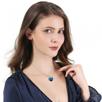 WARME FARBEN Crystal from Swarovski Women Necklace Fine Jewelry Blue Heart Crystal Pendant Necklace Valentines day Gift