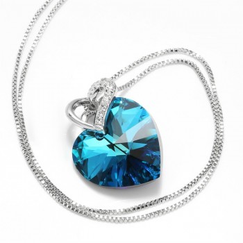 WARME FARBEN Crystal from Swarovski Women Necklace Fine Jewelry Blue Heart Crystal Pendant Necklace Valentines day Gift
