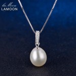 LAMOON 9mm 6.5ct 100% Natural Freshwater Pearl Jewelry 925 Sterling Silver Jewelry  Platinum Pendant Necklace LMNI008