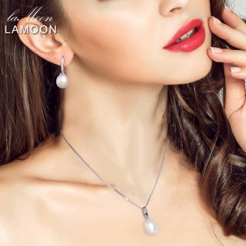 LAMOON 9mm 6.5ct 100% Natural Freshwater Pearl Jewelry 925 Sterling Silver Jewelry  Platinum Pendant Necklace LMNI008