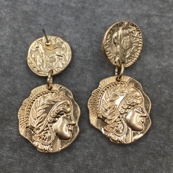 SRCOI Retro Queen Engraved Coin Drop Earrings Gold Filled Figure Face Medal Party Long Women Earrings Classic Round Jewelry 2018