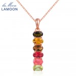 LAMOON Classic Natural Multi-Color Oval Tourmaline 925 Sterling Silver Chain Pendant Necklace  S925 LMNI048