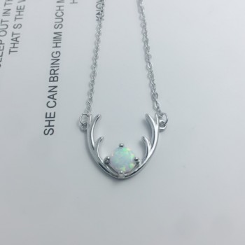 925 Sterling Silver Fine Jewelry Elk Deer Antlers Shape Necklace With Blue Opal Necklaces amp; Pendants For Women (Lam Hub Fong)