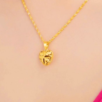Birthday Party Fine 24K Necklace Pendant Heart Shape Design Arab Charm Female Anniversary Gift Jewelry Accessory