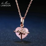 LAMOON Heart 9x10mm 100% Natural Gemstone Rose Quartz Chain Necklace 925 Sterling Silver Jewelry Rose Gold Plated LMNI016
