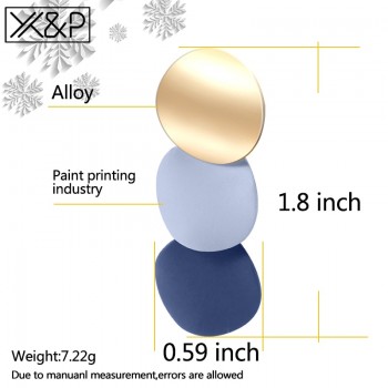 Xamp;P Fashion Geometric Round Acrylic Gold Drop Earrings for Women Trendy 3 Color Stitching Metal Hanging Earring Jewelry Gift