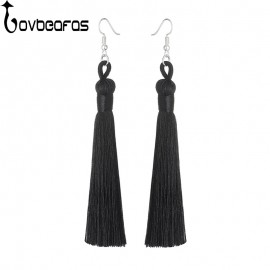 LOVBEAFAS Boho Drop Tassel Women Earrings Long Fringe Dangle Earrings Silk Fabric Rope Wrap Ethnic Vintage 2019 Fashion Jewelry