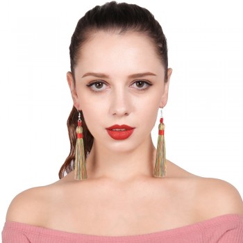 LOVBEAFAS Boho Drop Tassel Women Earrings Long Fringe Dangle Earrings Silk Fabric Rope Wrap Ethnic Vintage 2019 Fashion Jewelry