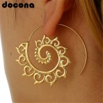 docona  Punk Gold Sliver Hollow Spiral Dangle Earrings Women Ladies Tribal Gear Drop Earring Circle Ear Festival Jewelry 4755