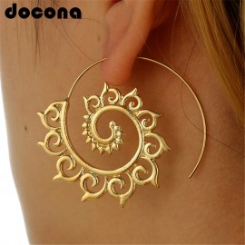 docona  Punk Gold Sliver Hollow Spiral Dangle Earrings Women Ladies Tribal Gear Drop Earring Circle Ear Festival Jewelry 4755
