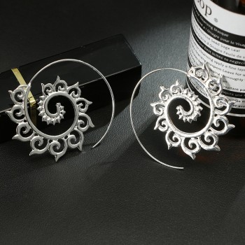 docona  Punk Gold Sliver Hollow Spiral Dangle Earrings Women Ladies Tribal Gear Drop Earring Circle Ear Festival Jewelry 4755